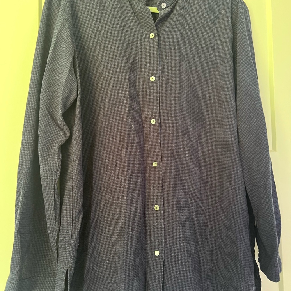 Eileen Fisher Navy Checkered Button Down Shirt